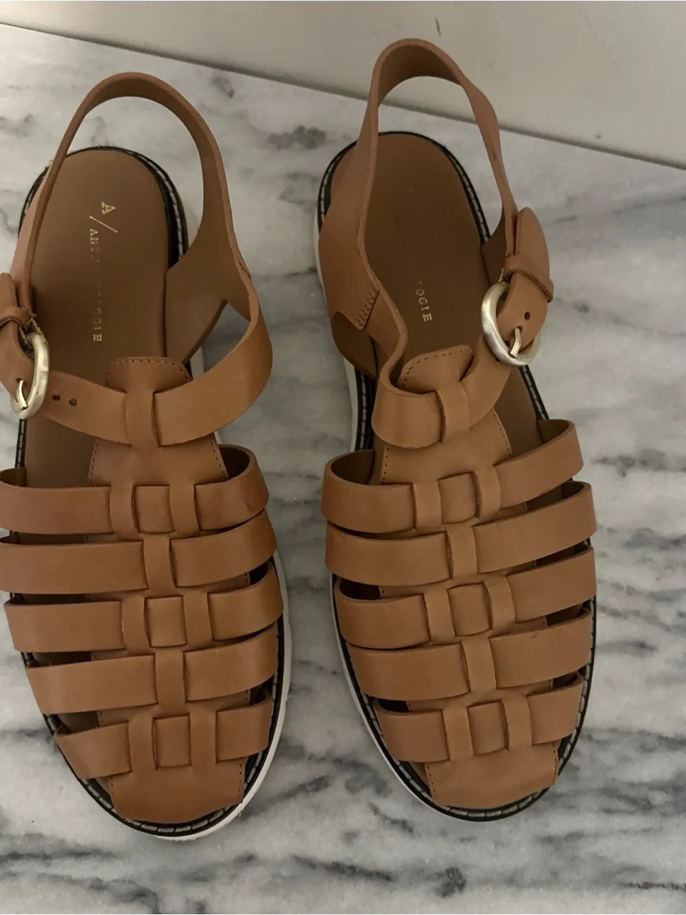 Anthropologie Women's Tan Leather Slingback Fisherman Sandals Sz 41